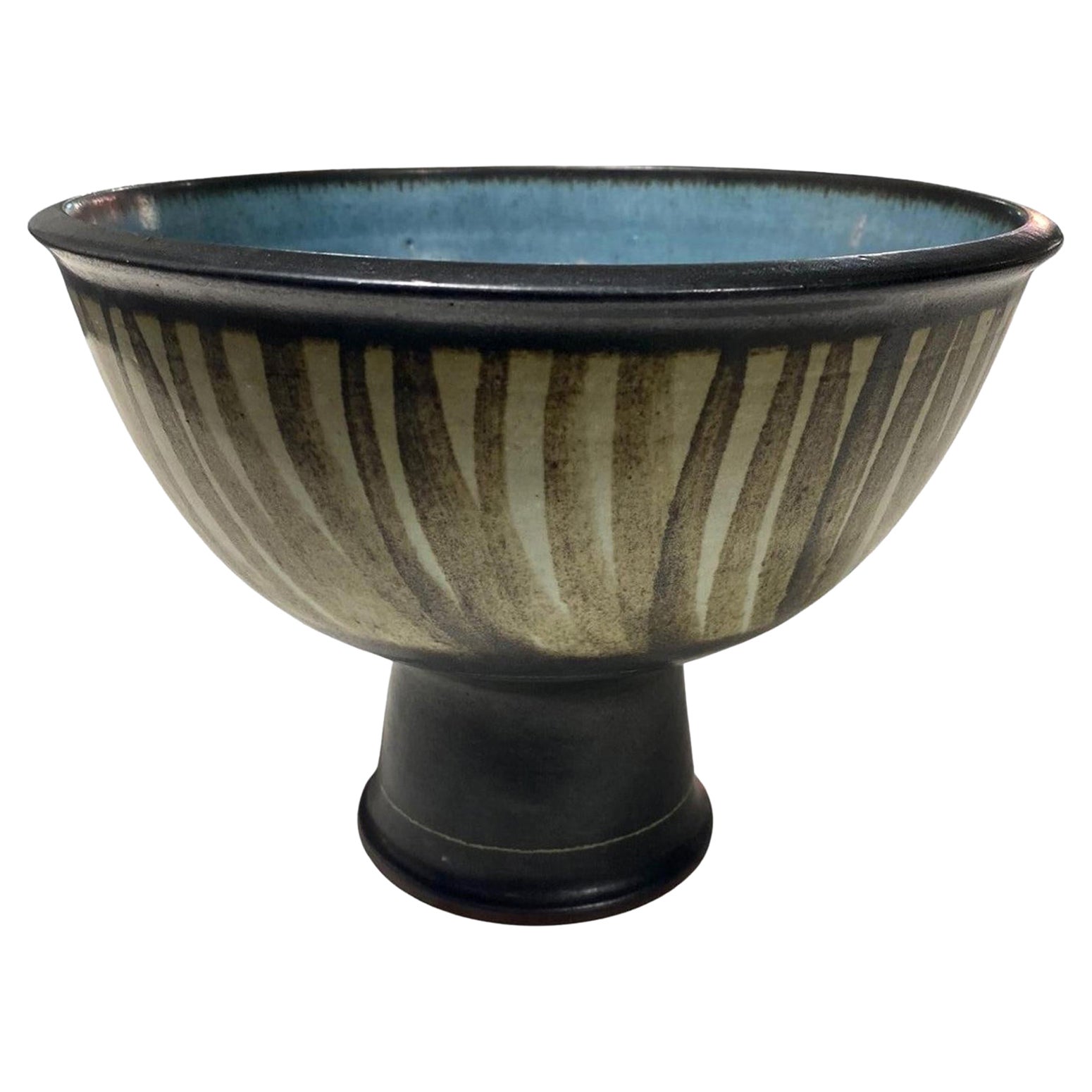 Harrison Mcintosh Signed Midcentury Pottery Pedestal Bowl Original Studio Label