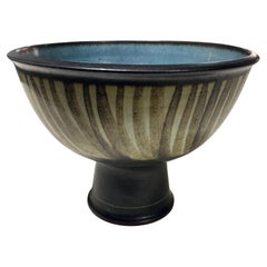 Harrison Mcintosh Signed Midcentury Pottery Pedestal Bowl Original Studio Label