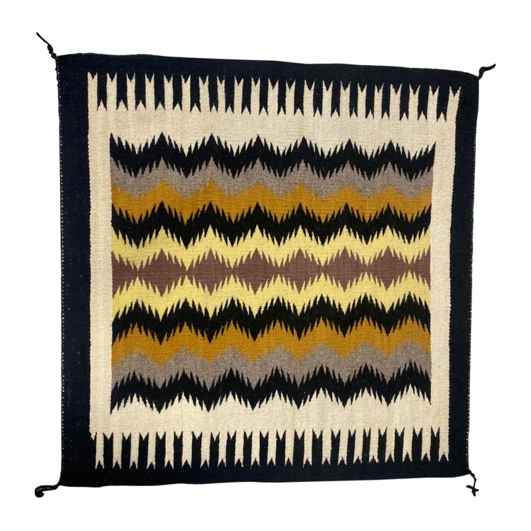 Native American Navajo Handwoven Wool Geometric Rug Mat For Sale