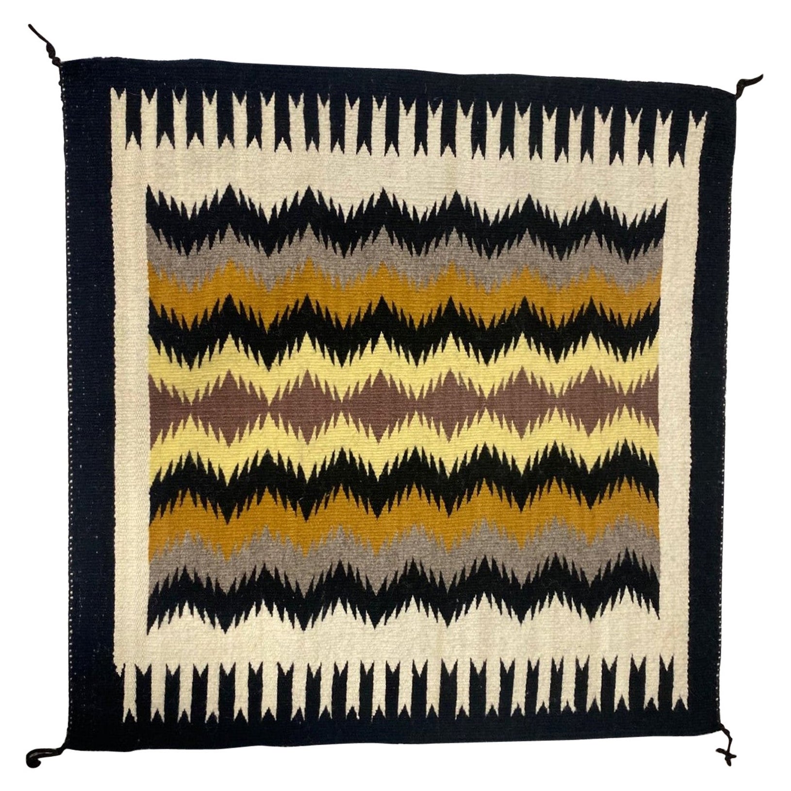 Native American Navajo Handwoven Wool Geometric Rug Mat For Sale
