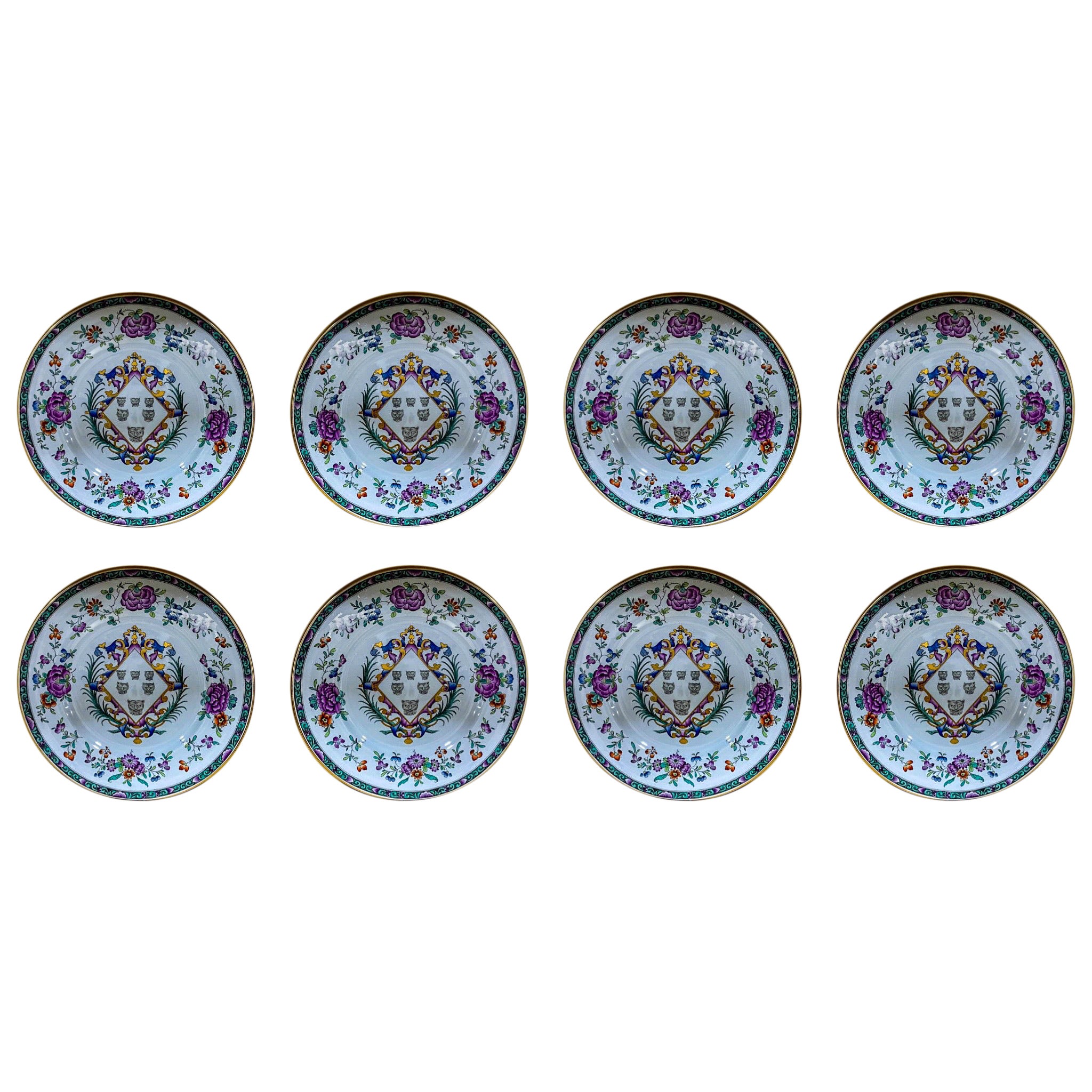 20th-C. English Copeland Spode for Tiffany & Co. Armorial Plates, S/8 For Sale