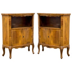 Mid-Century Italian Neo-Classical Revival Burl Side Tables or Cabinets, Pair