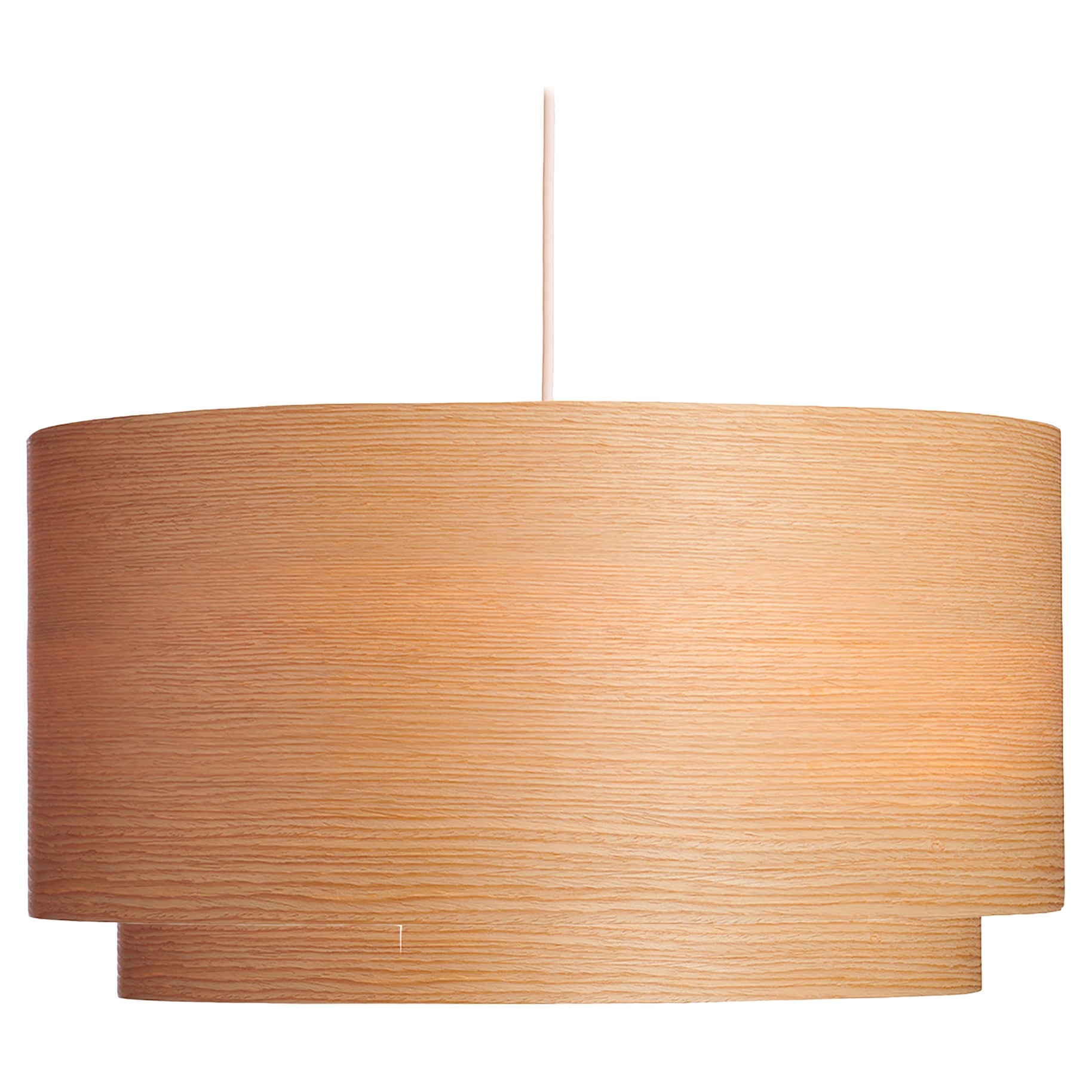Glass Drum Pendant in the Manner of MidCentury Modern with Wood