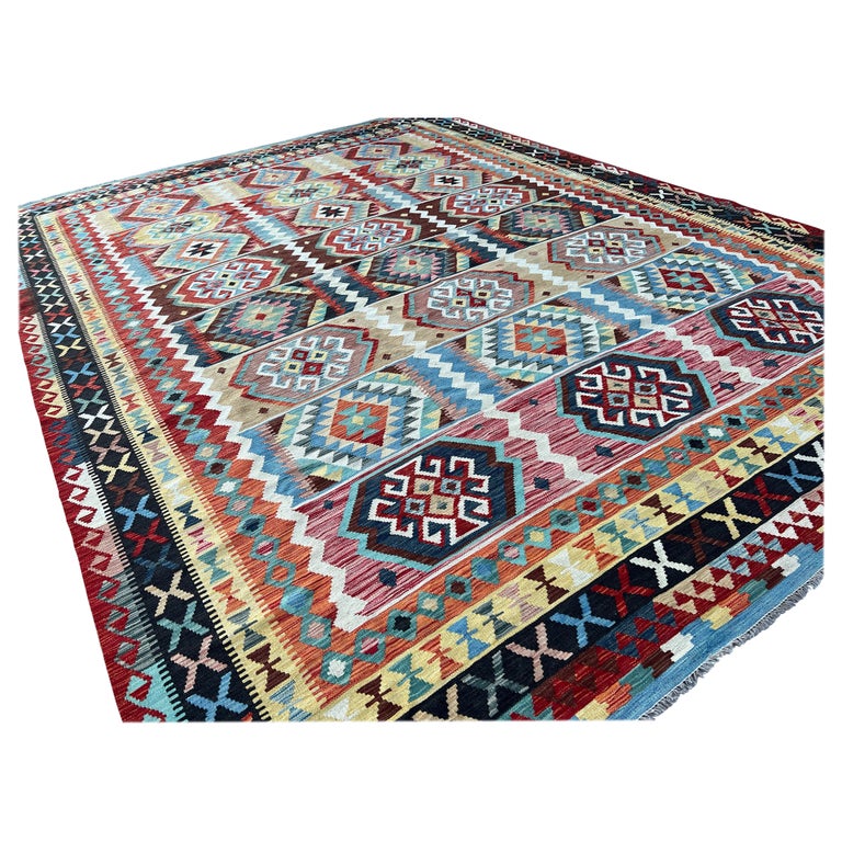 Fair Rug 10x13 Hand-Knotted Afghan Kilim Rug Premium Hand-Spun Afghan Wool Fair ...