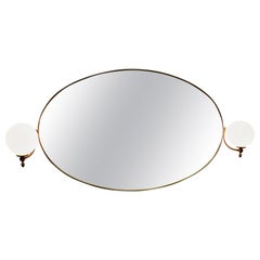 Large Art Deco Oval Wall Mirror with Globe Lights