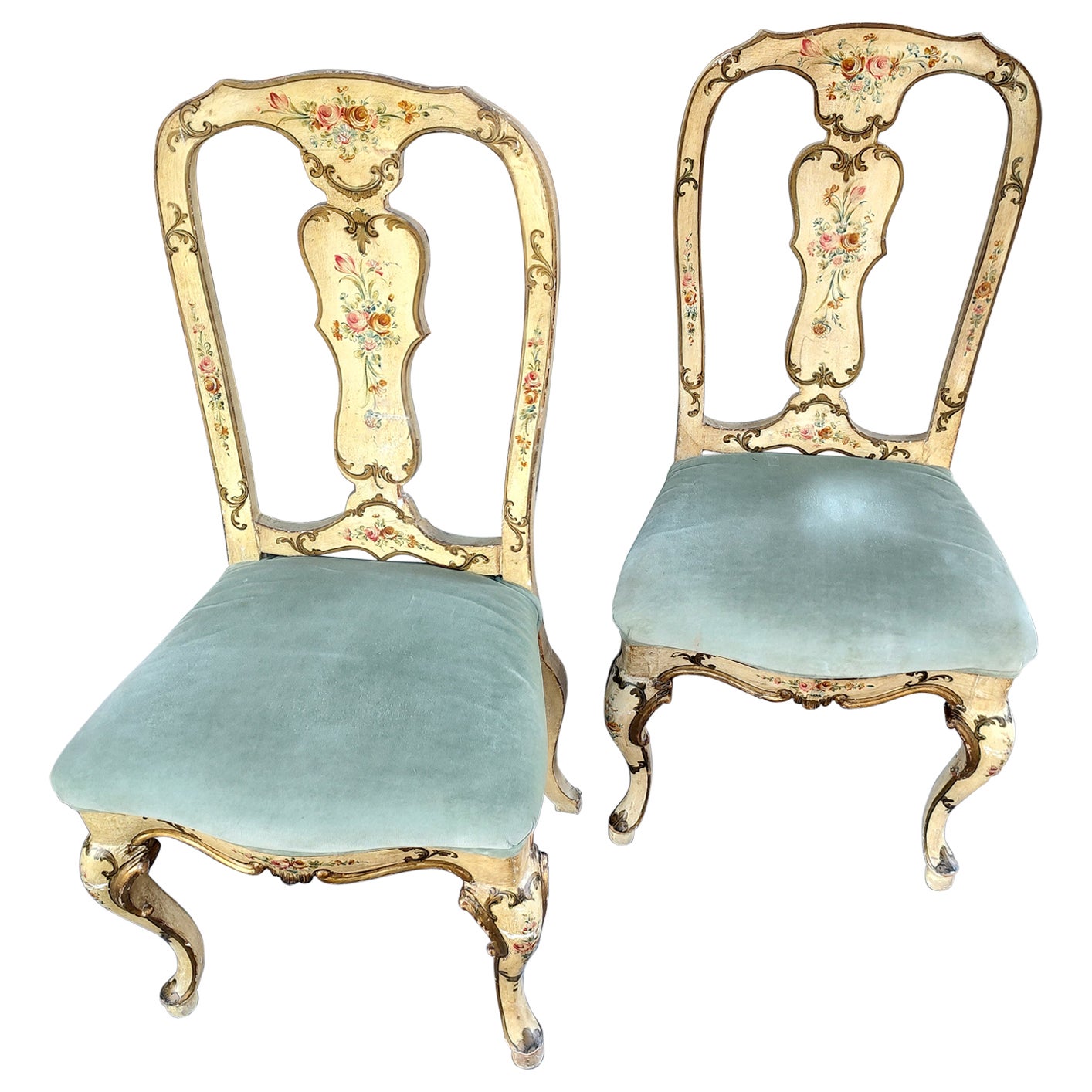 Mid Century Venetian Hand Painted & Hand Carved Side Chairs C1940 For Sale 1