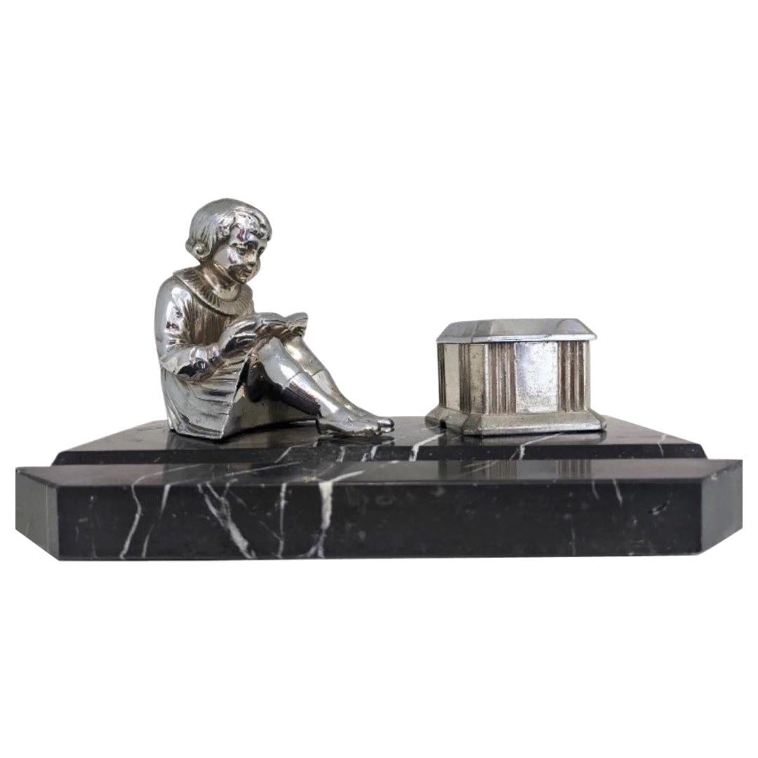 Art Deco chrome inkwell For Sale