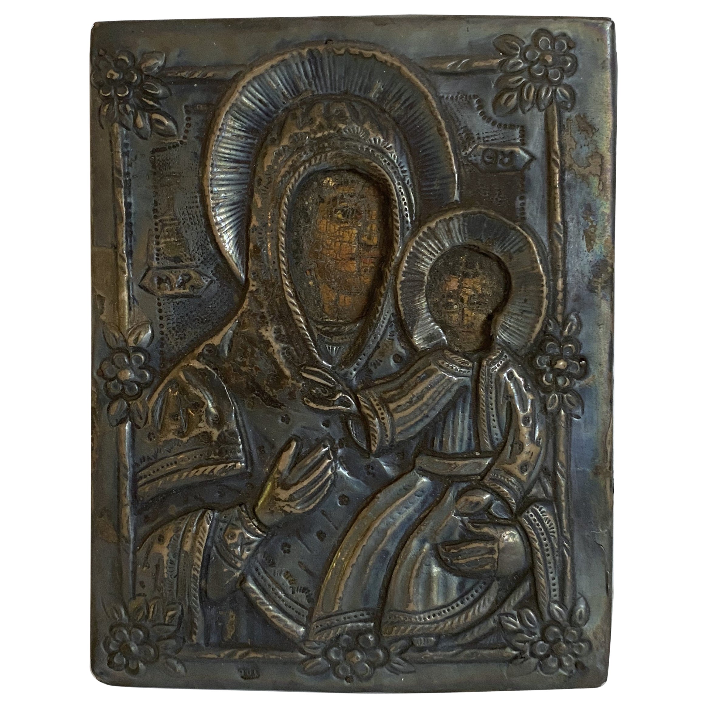 18th Century Silver Russian Icon For Sale
