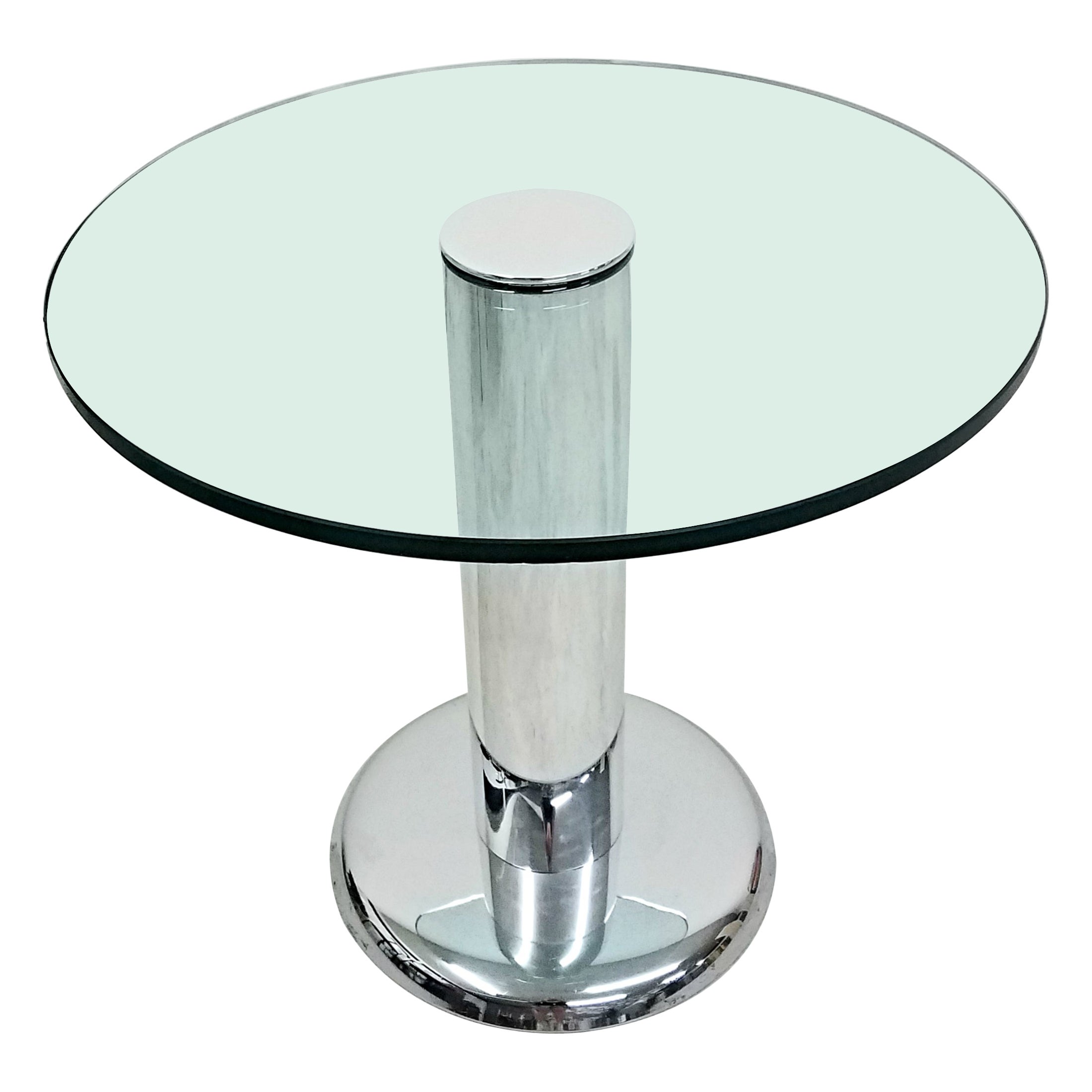 Table centrale ronde vintage en chrome et verre