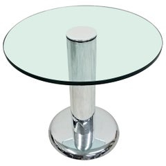 Table centrale ronde vintage en chrome et verre