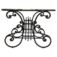 19th Century French Iron Pastry Table w/ Brass Accents