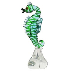 A.Ve.M. Murano Vintage Blue Green Italian Art Glass Seahorse Figurine Sculpture