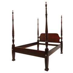 Used LINK-TAYLOR Solid Heirloom Mahogany Chippendale Queen Size Rice Four Poster Bed