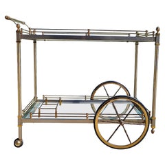 Maison Jansen Style Steel and Brass Bar Cart