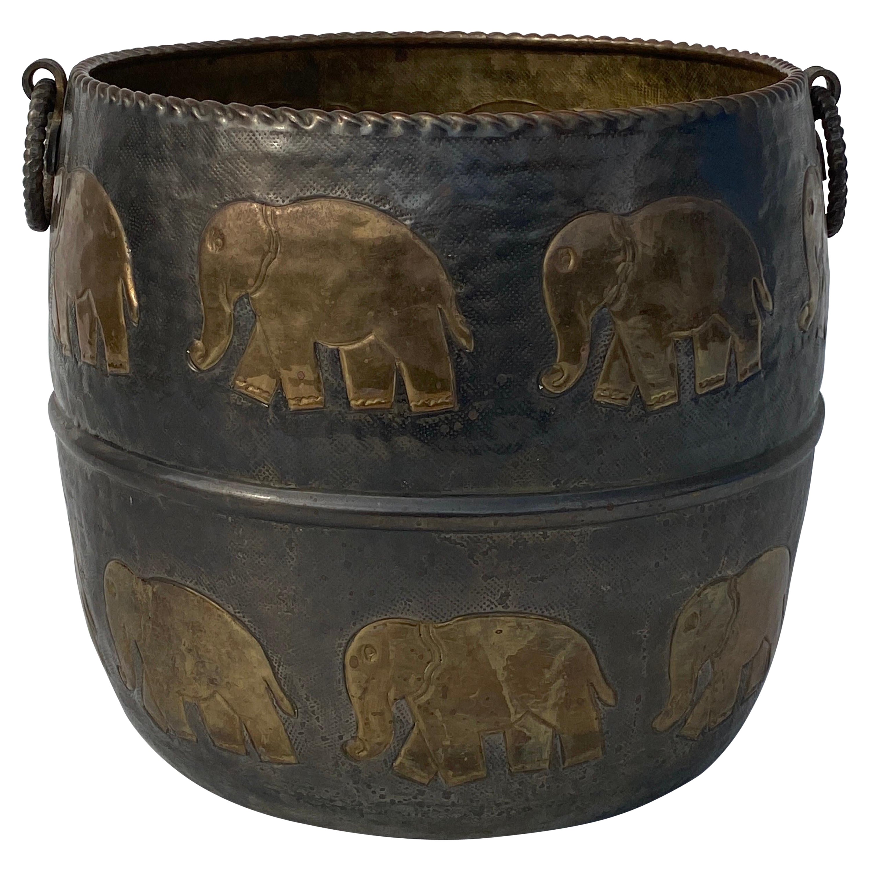 Anglo Indian Brass Planter with Elephant Motif