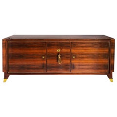 French Art Deco Jules Leleu Rosewood Bronze Mounted Sideboard Credenza, Signed