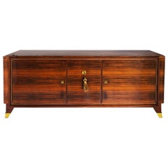 French Art Deco Jules Leleu Rosewood Bronze Mounted Sideboard Credenza, Signed  