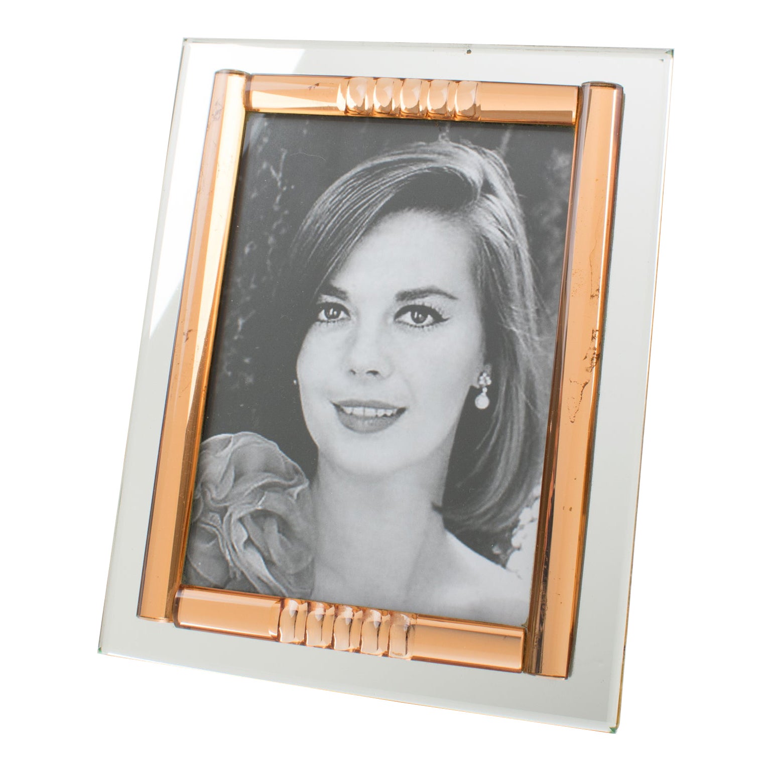 Copper Pink and Silver Mirrored Glass Picture Frame, France 1940s