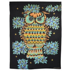 Vintage Wall Tapestry by Alain Cornic, Owl, Aubusson, 1950s