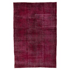 6x9 Ft Vintage Anatolian Rug Over-Dyed in Dark Red, Great for Modern Interiors