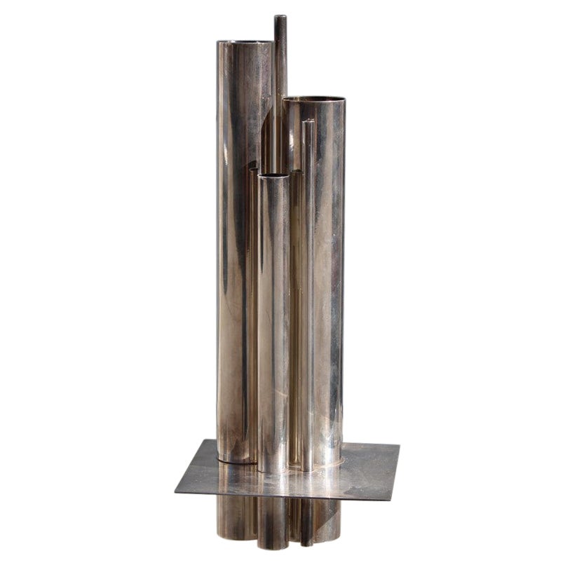 Minimal Vase Sculptural for Christofle 1960 Gio Ponti Silver Plate Style For Sale