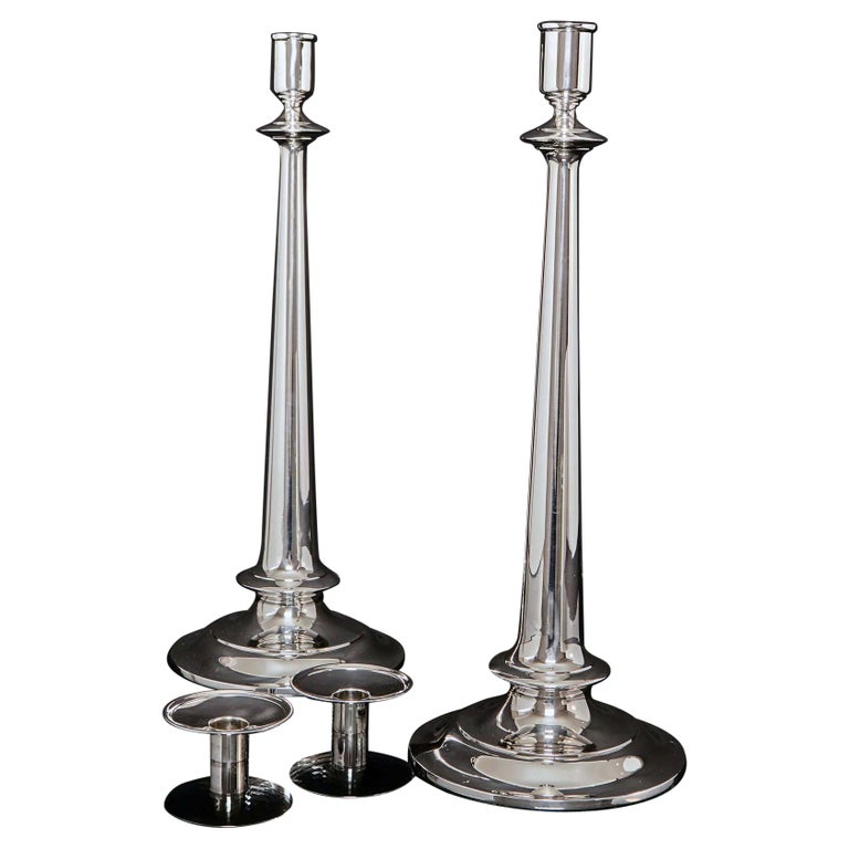 Pair of Tall Silver Candlesticks For Sale