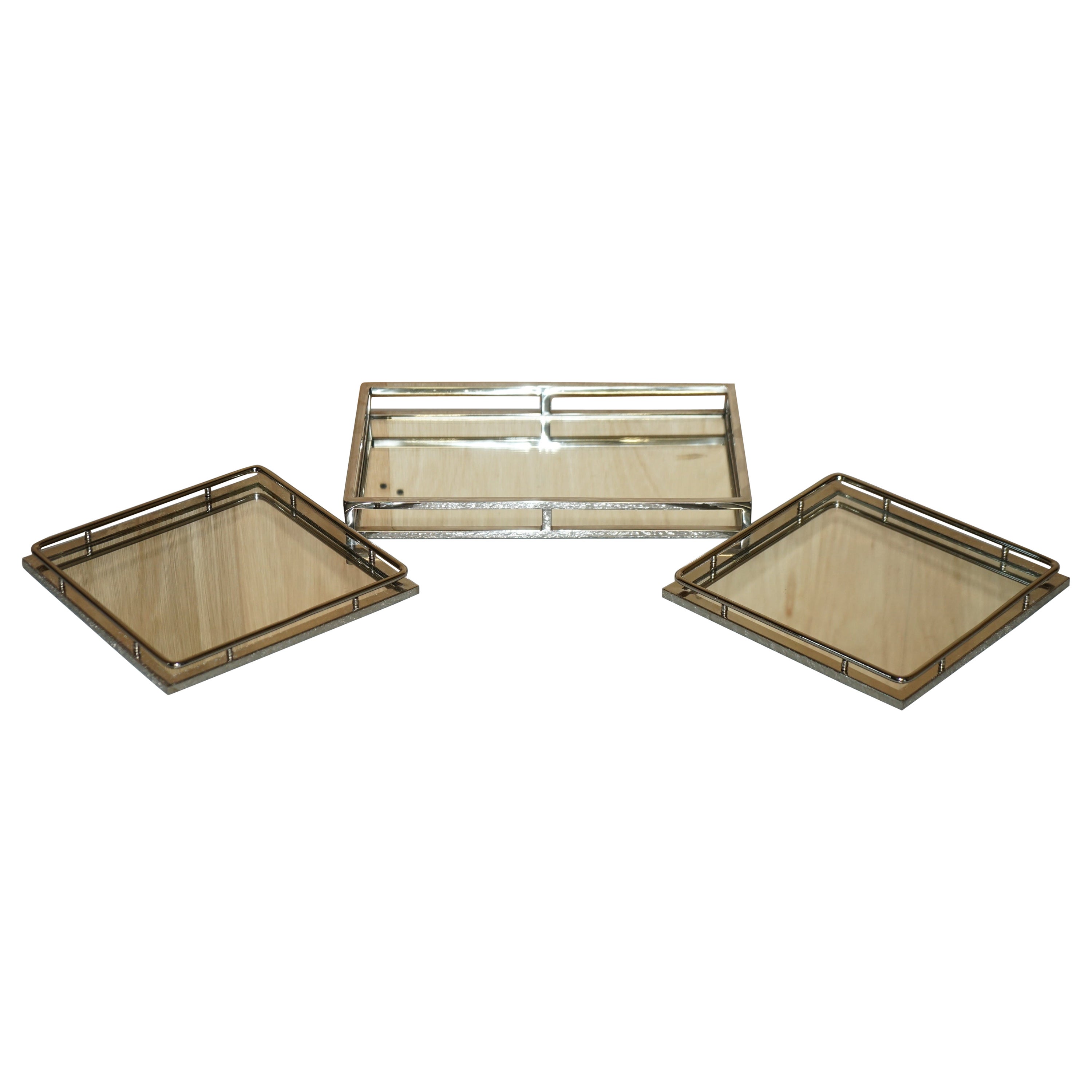 Three the White Company Mirrored Top Serving Trays for Food & Drinks For Sale