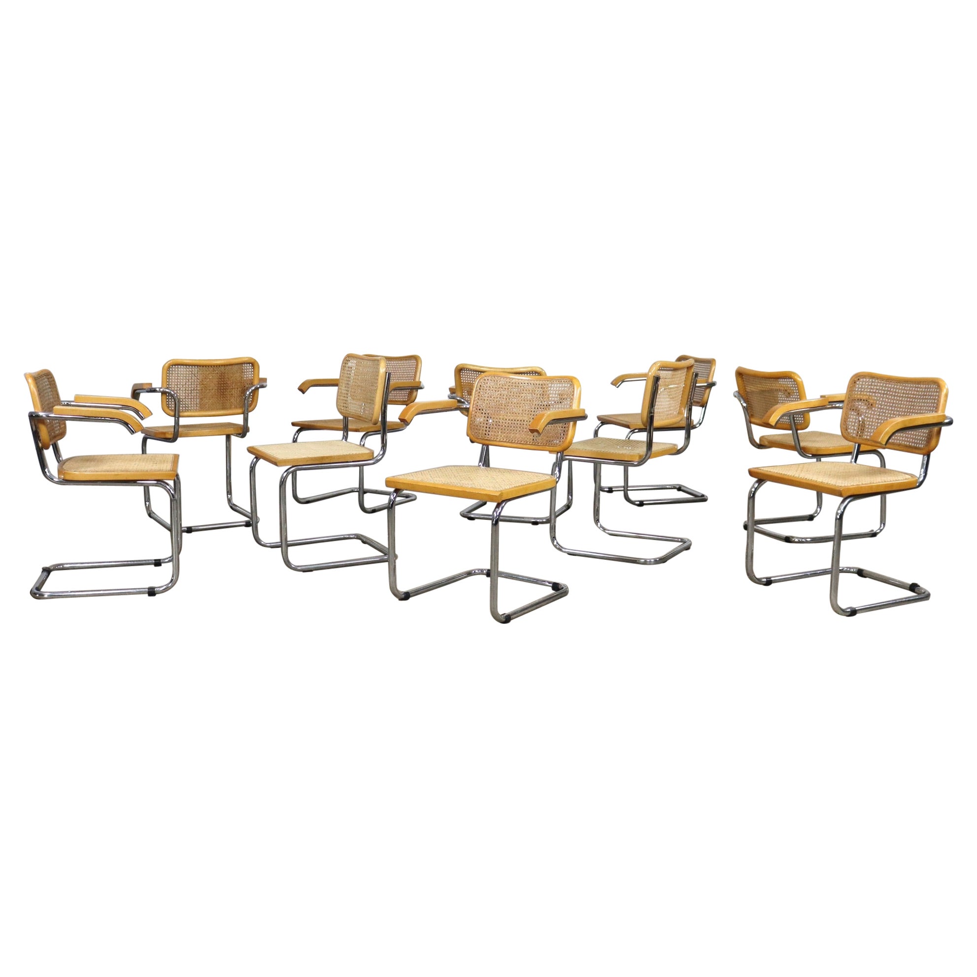 Set of 10 Marcel Breuer B32 Chrome and Webbing Cesca Dining Chairs, Italy 1960s