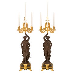 Pair of French 19th Century Renaissance St. Bronze, Ormolu, & Marble Candelbras