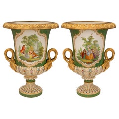 Pair of French 19th Century Louis XVI St. Sèvres Porcelain Urns
