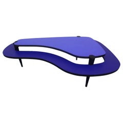 Retro Postmodern Laminated Two Tiered Kidney Shaped Coffee Table