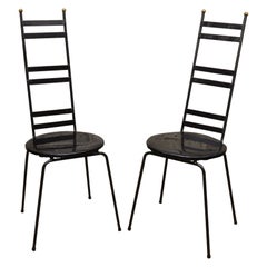 Vintage Arthur Umanoff Style Wrought Iron Ladder Back Chairs, a Pair