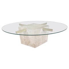 Travertine and Brass Coffee Table by Artedi, 1980