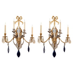 18th Rambouillet Pair of Wall Lamp in Bronze Nickel and Gold with Rock Crystal