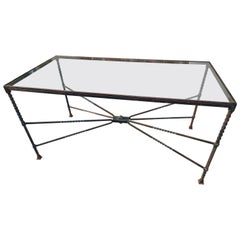 Mid-Century Modern Sculptural Wrought Iron Table with Glass Top