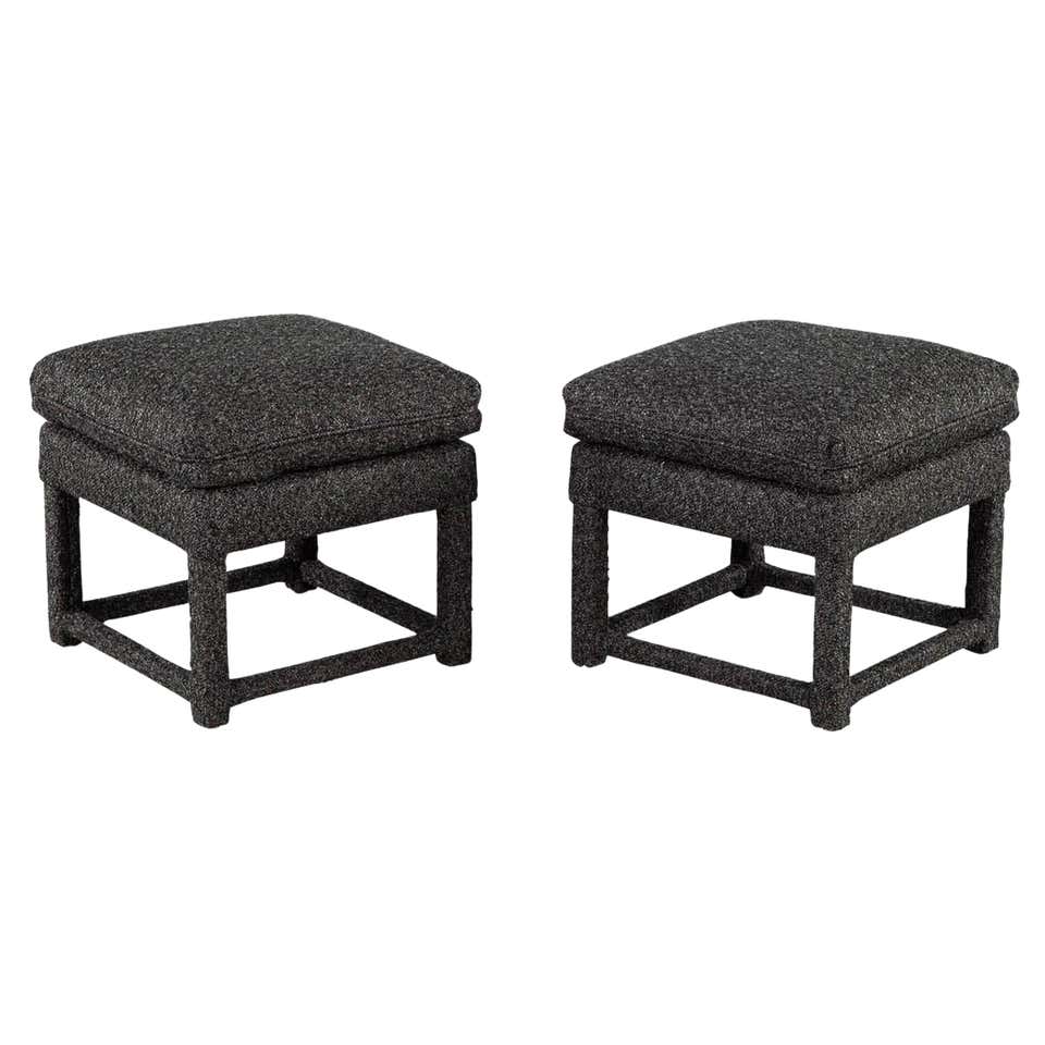 French White Painted Round Upholstered Stool at 1stDibs