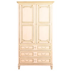 Retro Baker Furniture Swedish Gustavian Cream Painted Armoire Dresser