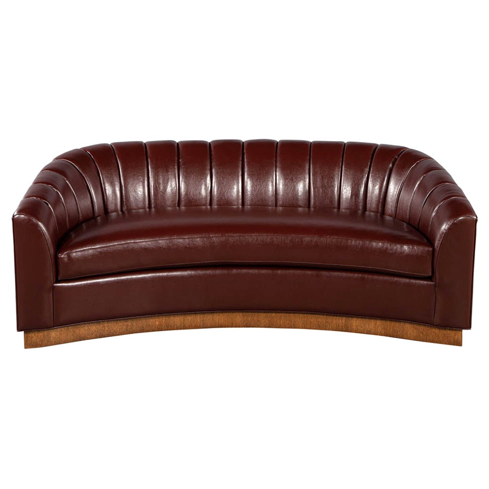 Custom Curved Channel Back Leather Sofa by Carrocel For Sale