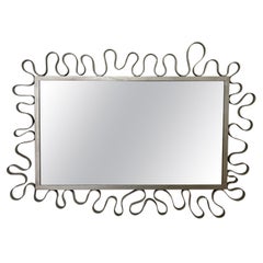 Vintage Post Modern Squiggly Wrought Iron Silver Wall Mirror