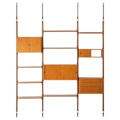 Italian Floor to Ceiling Wall Unit in Beach Wood and Burnished Bronze  , 1950s