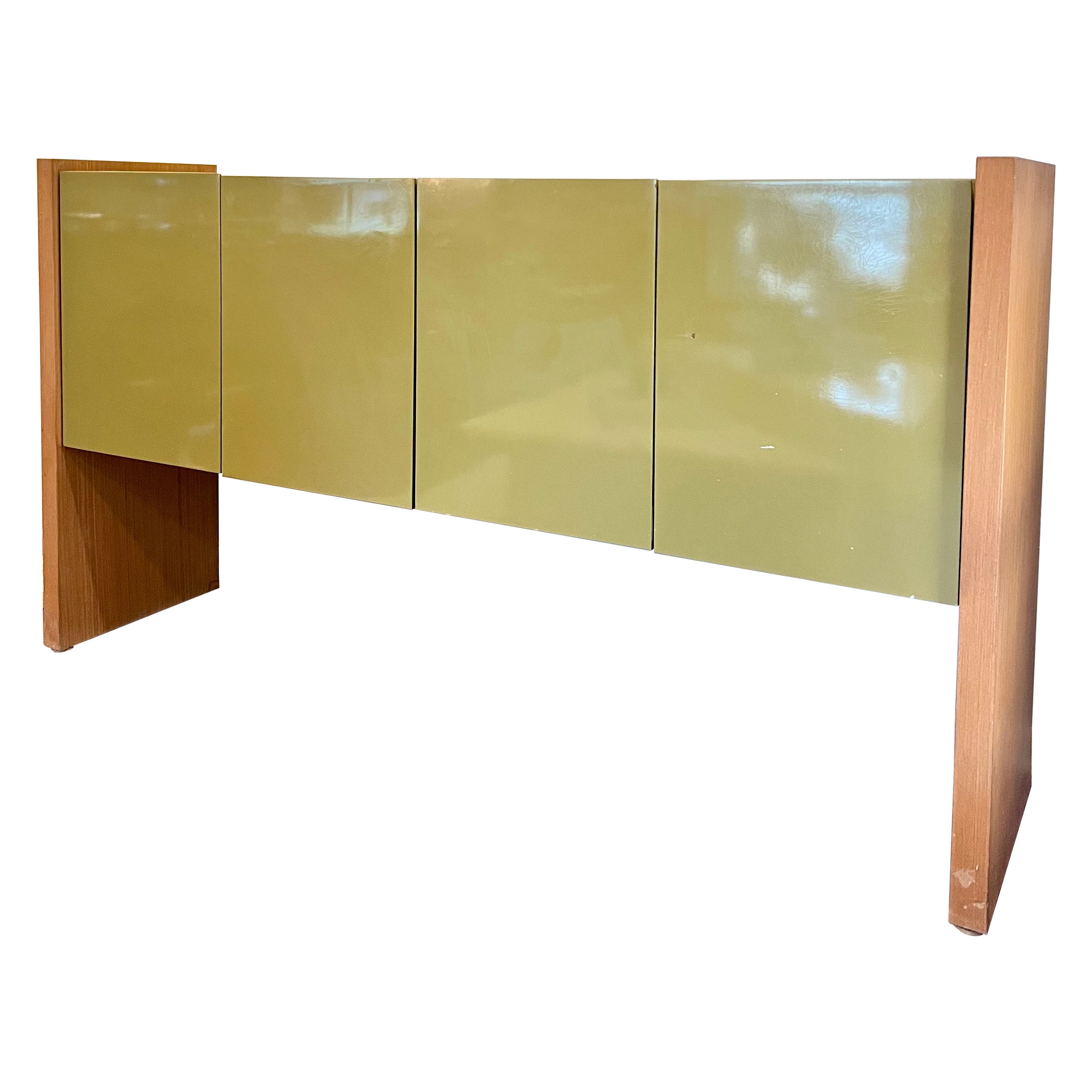 Vintage Mid-Century Modern Green Lacquer and Wood Milo Baughman Credenza