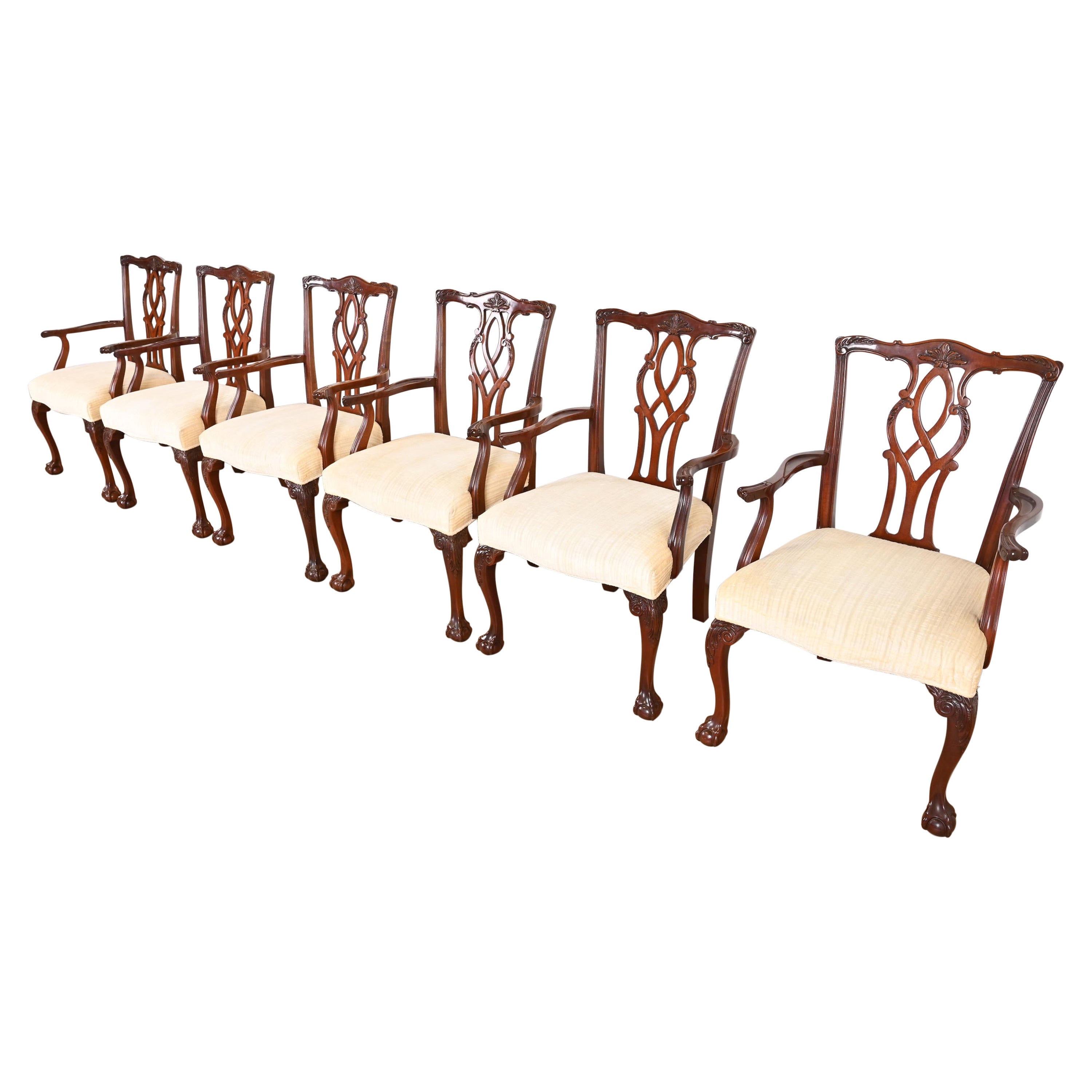 Kindel Furniture Georgian Carved Mahogany Dining Armchairs, Set of Six For Sale