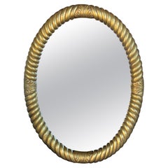 French Napoleon III Carved Giltwood Rope-Twist Oval Mirror