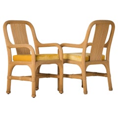 Rattan Chairs with Fresh Golden Velvet Cushions Att. Vivai del Sud, Italy, 1970s