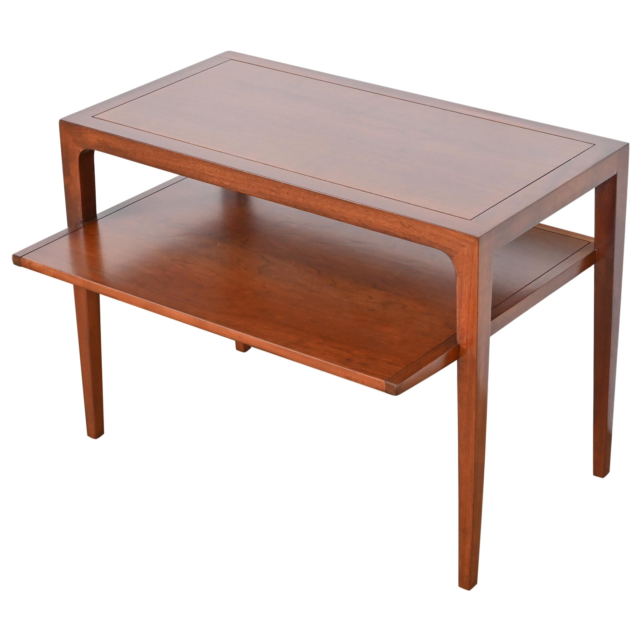 John Van Koert for Drexel Cherry Wood Two-Tier Side Table, Newly Refinished