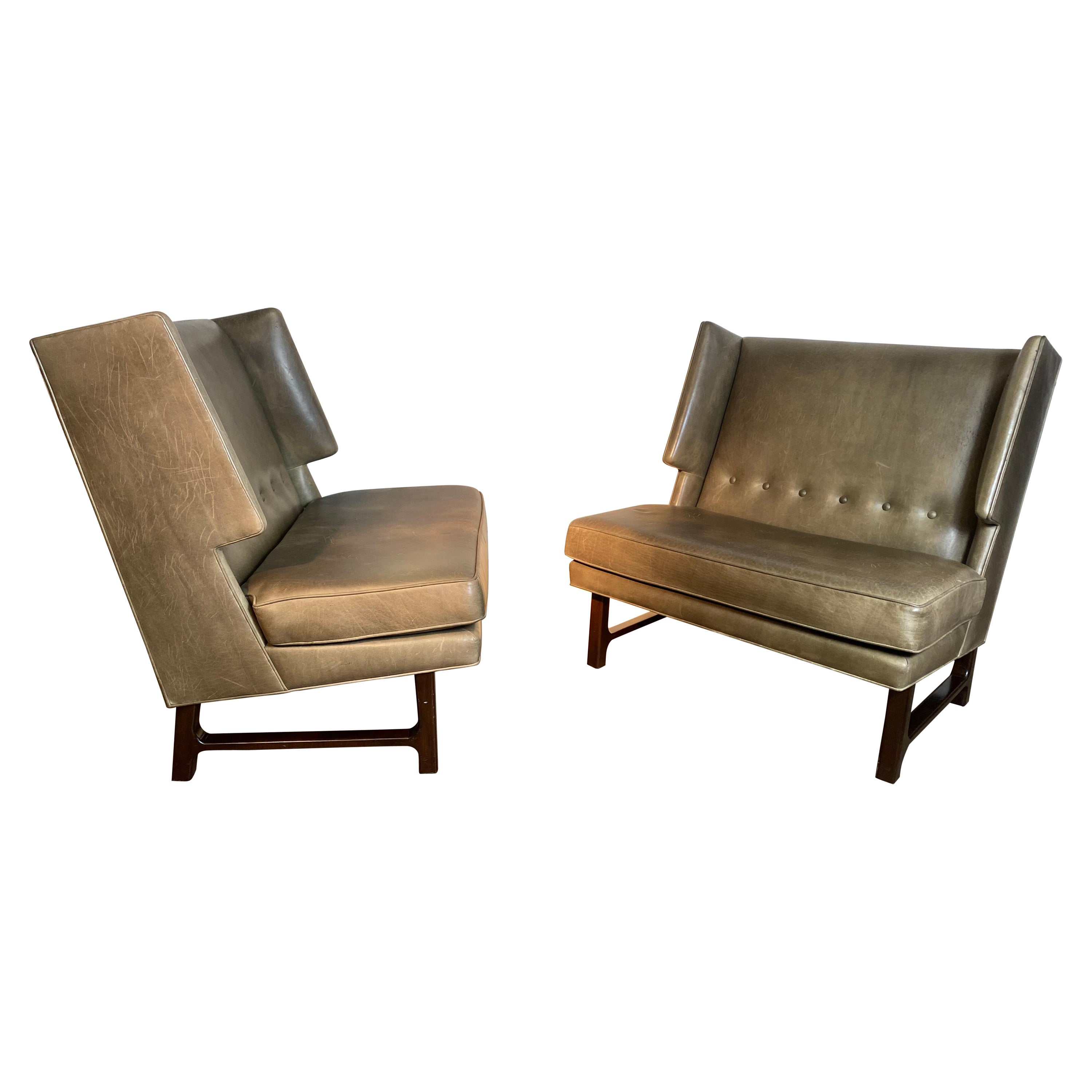 Dramatic Pair Modernist  Leather Lounge Chairs attrib Edward Wormley /Dunbar