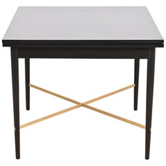 Retro Paul McCobb Connoisseur Collection Black Lacquer and Brass Flip Top Dining Table