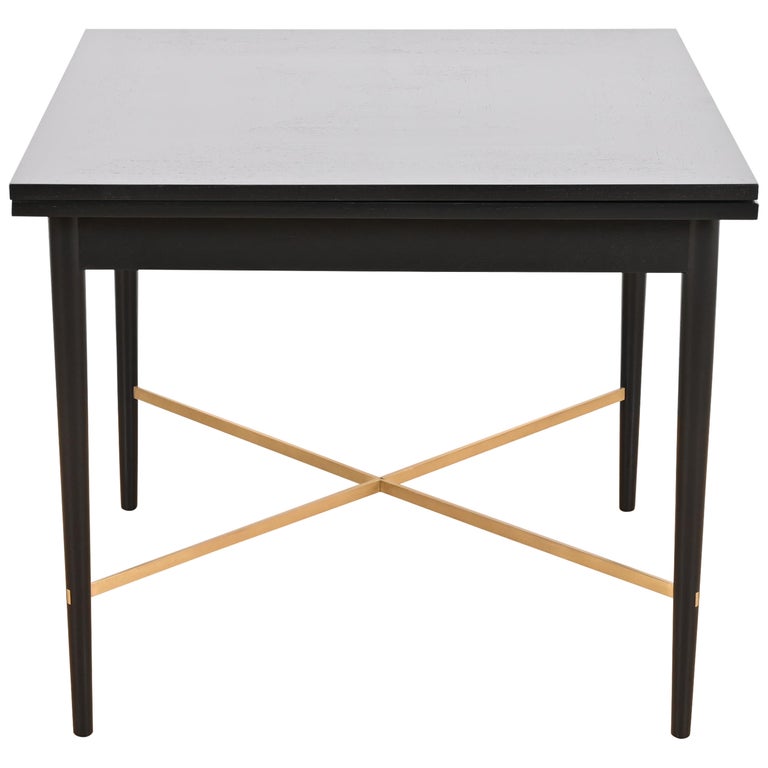 Paul McCobb Connoisseur Collection Black Lacquer and Brass Flip Top Dining Table For Sale