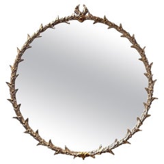 Louis XVI Style Carved Laurel Leaf & Berry Silver-Gilt Mirror w Gold Highlights