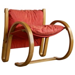 Red Canvas Bent-Plywood Armchair